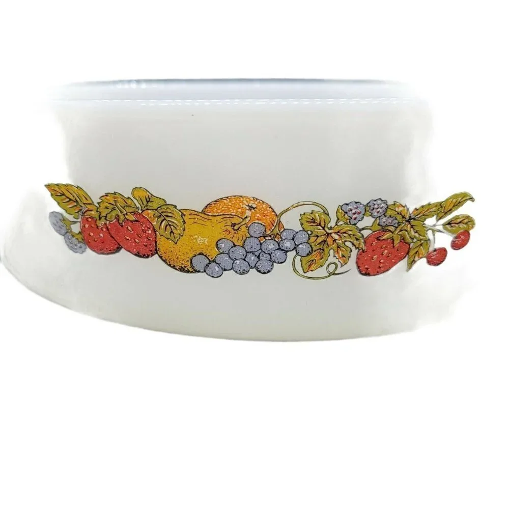 2 Vintage Anchor Hocking Fire King Casserole Dish Nature's Bounty Fruit Pattern